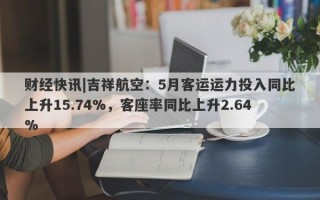 财经快讯|吉祥航空：5月客运运力投入同比上升15.74%，客座率同比上升2.64%