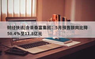 财经快讯|合景泰富集团：5月预售额同比降50.4%至11.8亿元