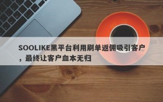 SOOLIKE黑平台利用刷单返佣吸引客户，最终让客户血本无归