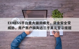 EXNESS平台重大漏洞曝光，资金安全受威胁，用户账户损失达三千美元警示提醒