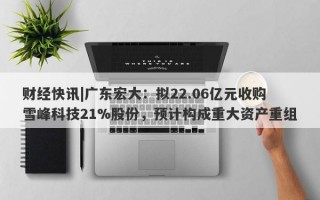 财经快讯|广东宏大：拟22.06亿元收购雪峰科技21%股份，预计构成重大资产重组